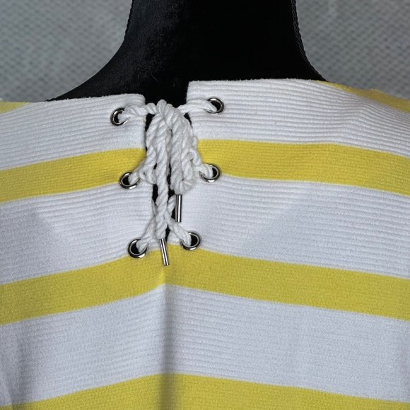 Talbots Tops Womens Size Medium White Yellow Boat Neck Stripes Short Sleeves - Picture 6 of 11